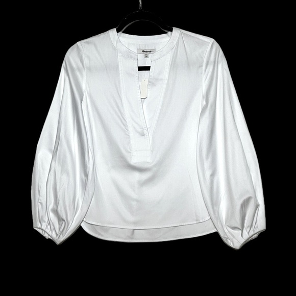 NWT Madewell V-Neck Long-Sleeve Cotton Top in White, Sizes XXS, XS, and M - Picture 5 of 13